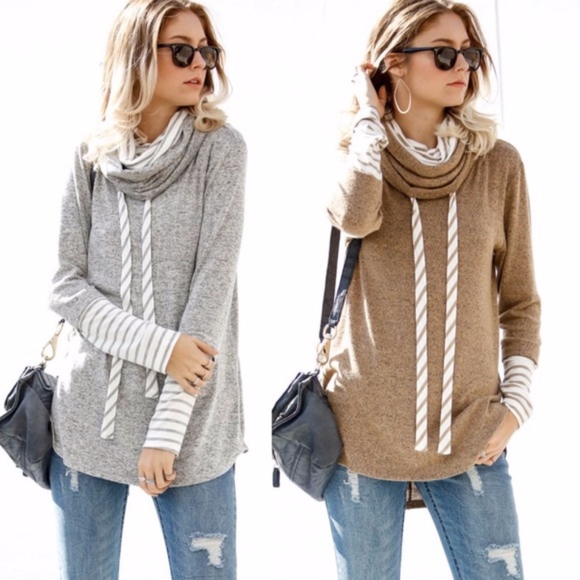 Bellanblue Tops - Stripes Detail Long Sleeve Top - h. grey